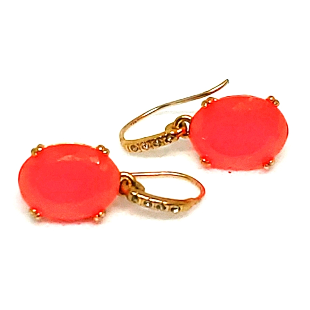 Red Pink Faceted Glass Oval Dangle Hook Earrings